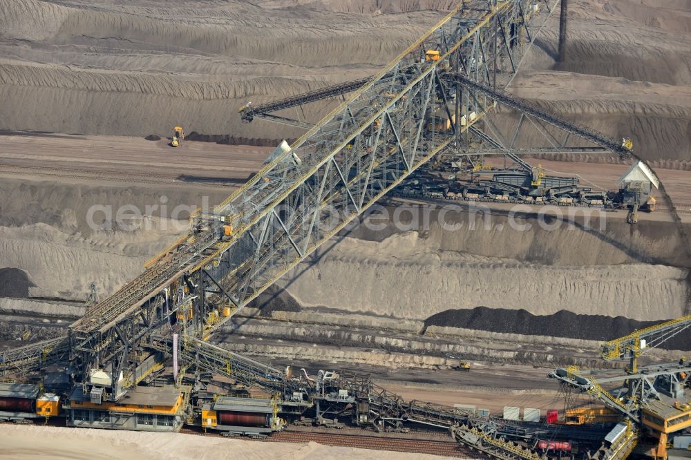 Welzow from the bird's eye view: Grounds and spoil heaps of lignite Welzow in Brandenburg, operated by Vattenfall Europe Mining AG