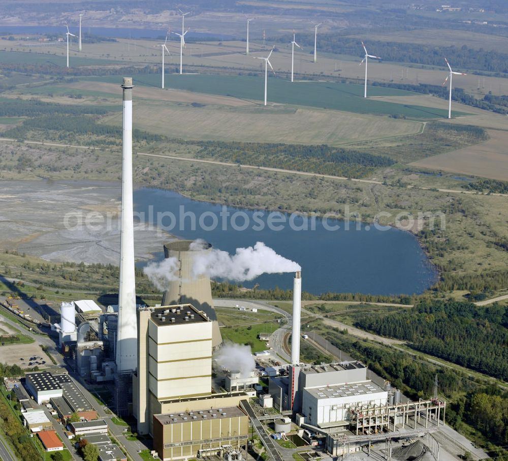 Aerial image Büddenstedt - Blick auf das Braunkohlekraftwerk Buschhaus bei Büddenstedt in Niedersachsen. Das Heizkraftwerk wurde 1985 in Betrieb genommen und wird von der E.ON Kraftwerke GmbH betrieben.View to the brown coal power station Buschhaus near Büddenstedt in Niedersachsen.The combined heat and power station was put into operation in 1985 and is managed by the E.ON Kraftwerke GmbH.