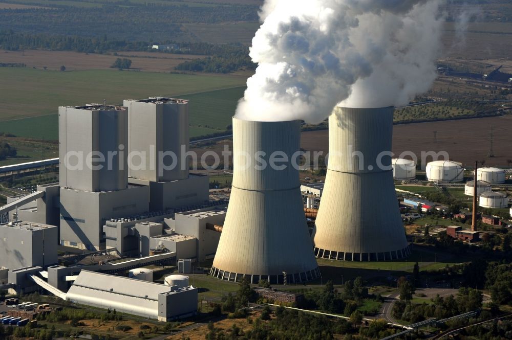 Aerial image Lippendorf - Brown coal power station Lippendorf in the city Lippendorf, Saxony. The power plant is being operated by the power company Vattenfall Europe Generation AG