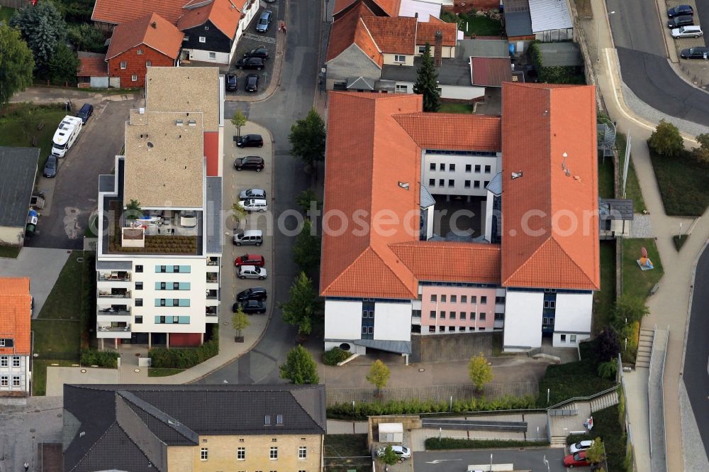 Worbis from above - The street Braustrasse withe the School Office and the Cadastral Office in Worbis in Thuringia