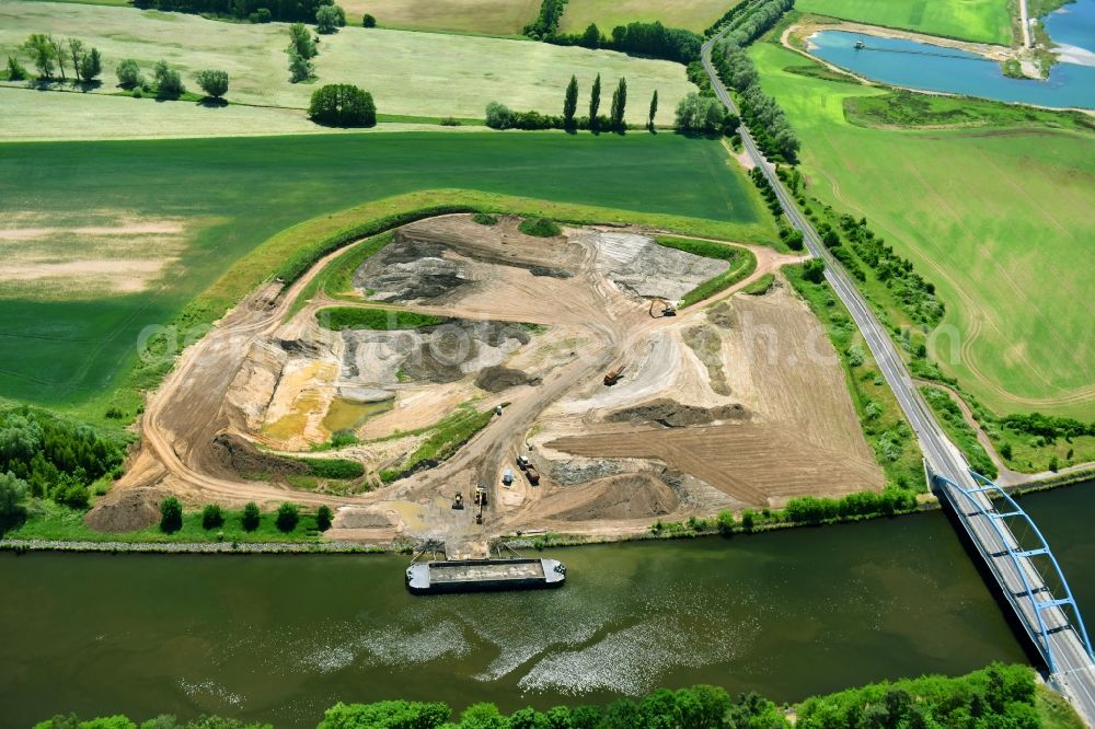 Aerial image Parchau - Bridge and deposition area on the banks of the Elbe-Havel Canal at Parchau in Saxony-Anhalt