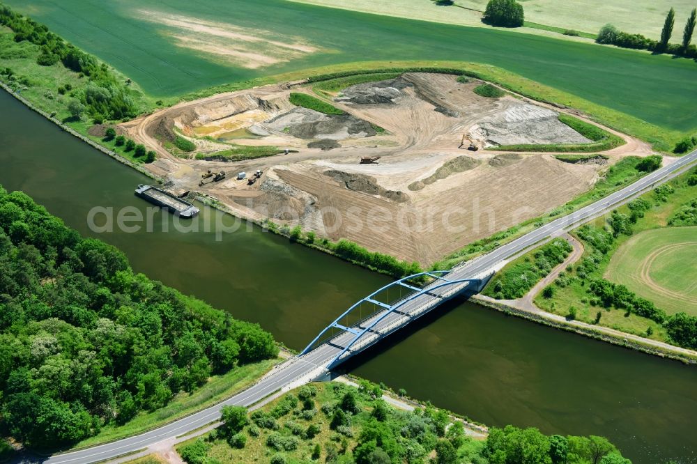 Aerial photograph Parchau - Bridge and deposition area on the banks of the Elbe-Havel Canal at Parchau in Saxony-Anhalt