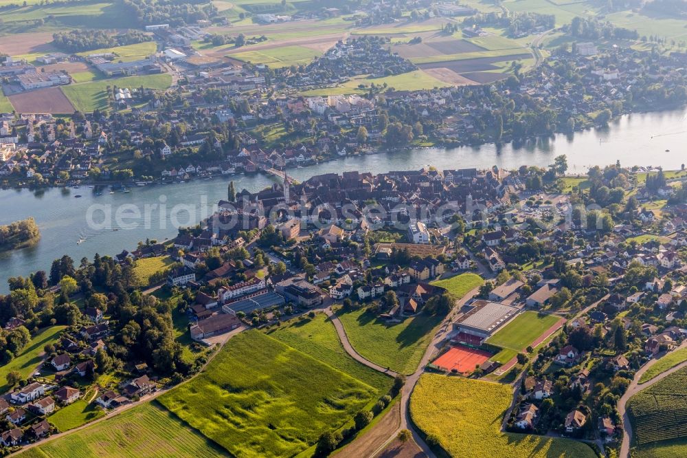 Stein am Rhein from above - River - bridge construction across the Rhine in Stein am Rhein in the canton Schaffhausen, Switzerland