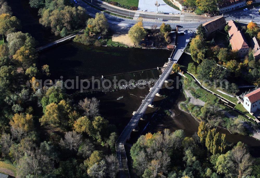 Jena from above - Bridge over the river Saale by the side of the road Goeschwitzer Straße at the district Burgau from Jena in Thuringia