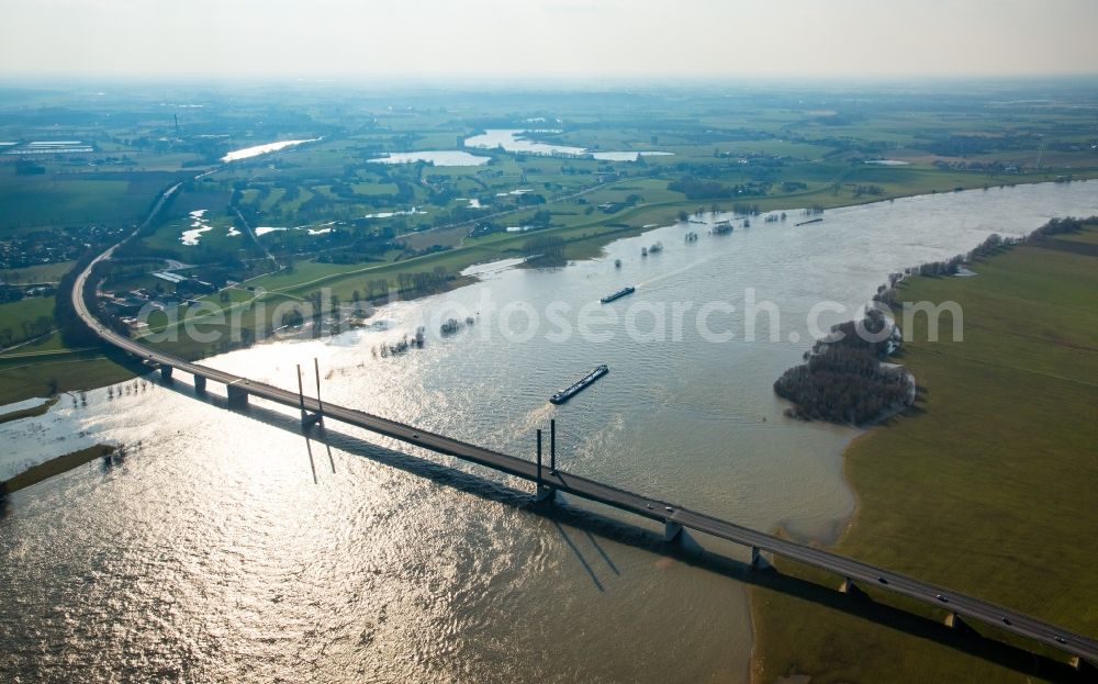 Rees from above - River - bridge construction of the federal highway B67 across the river Rhine in Rees in the state of North Rhine-Westphalia