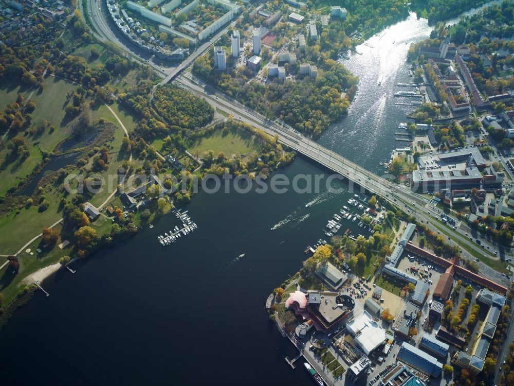 Potsdam from the bird's eye view: View of the bridge of the road Nuthestrasse in Potsdam in the state Brandenburg