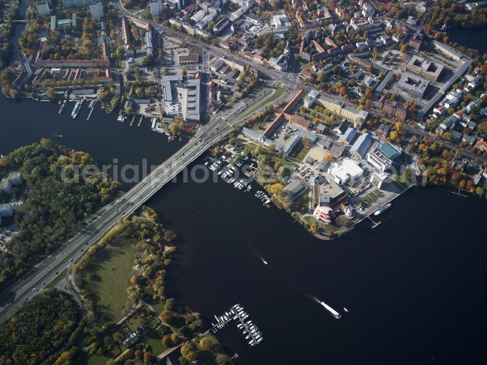 Aerial image Potsdam - View of the bridge of the road Nuthestrasse in Potsdam in the state Brandenburg