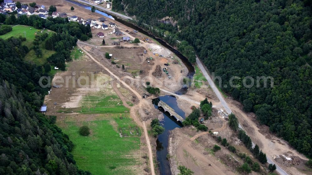 Ahrbrück from above - Bridge south of Brueck (Ahr) after the flood disaster in the Ahr valley this year in the state Rhineland-Palatinate, Germany