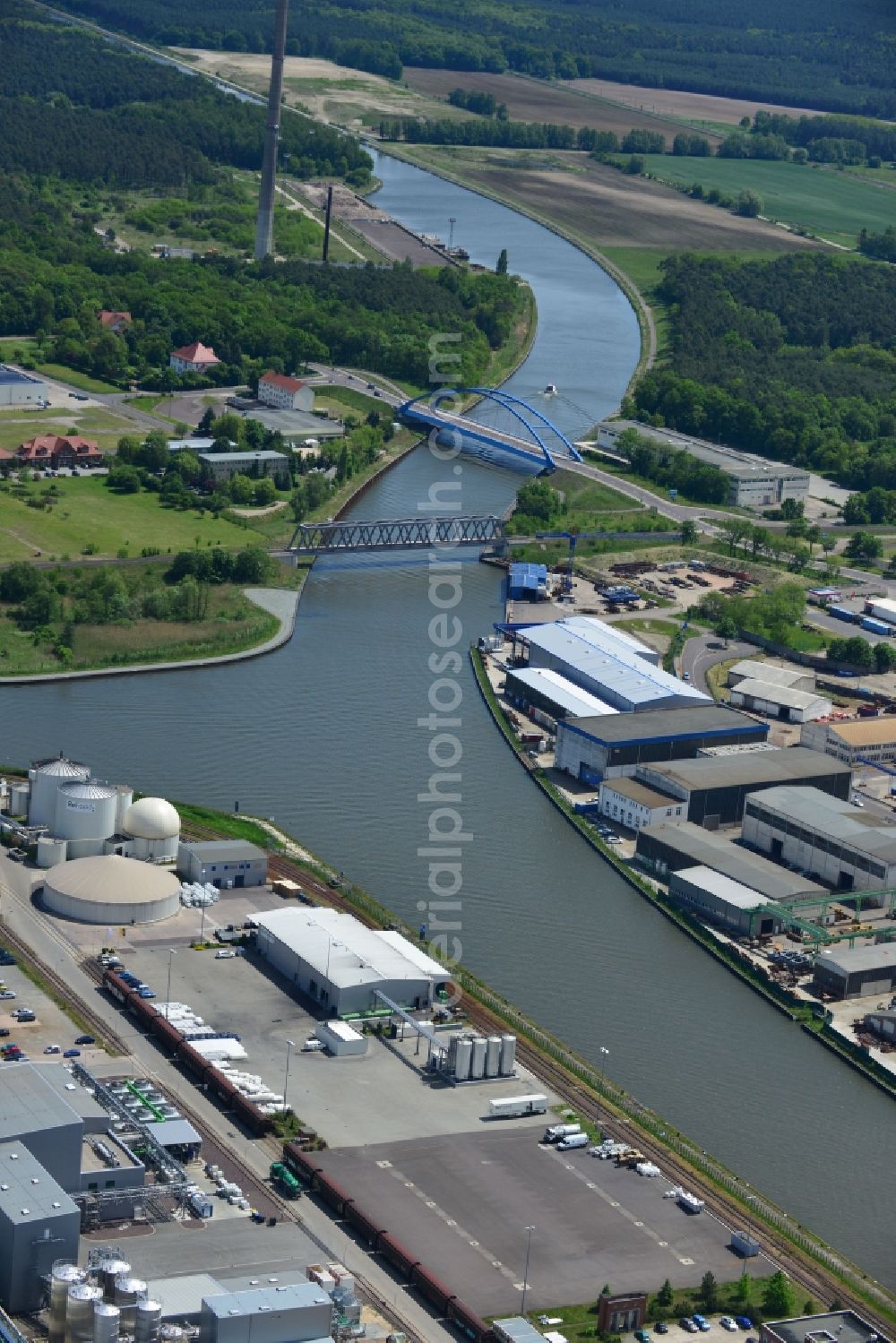 Genthin from above - Bridges over the Elbe-Havel-Canel in the state Saxony-Anhalt