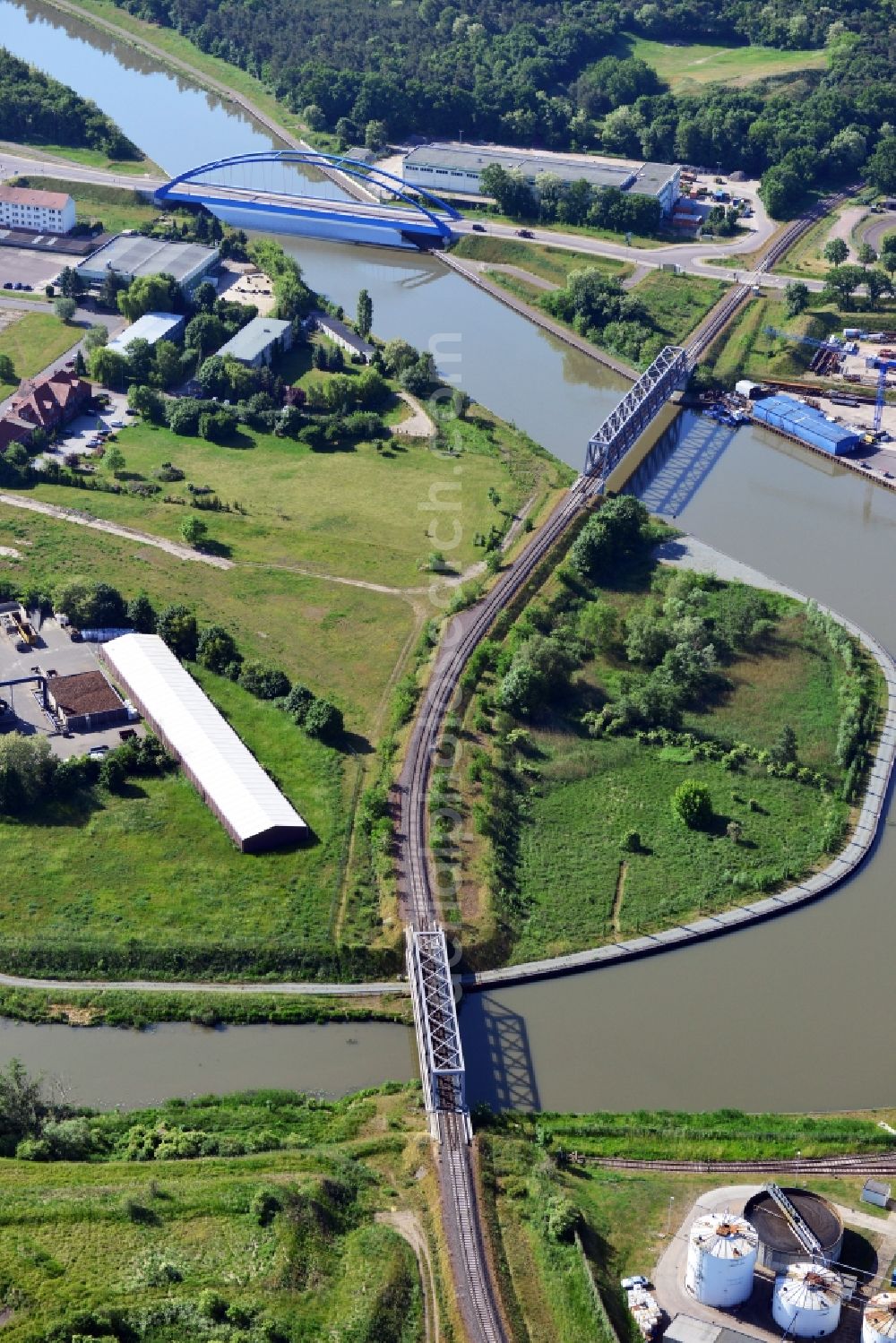 Aerial image Genthin - Bridges over the Elbe-Havel-Canel in the state Saxony-Anhalt