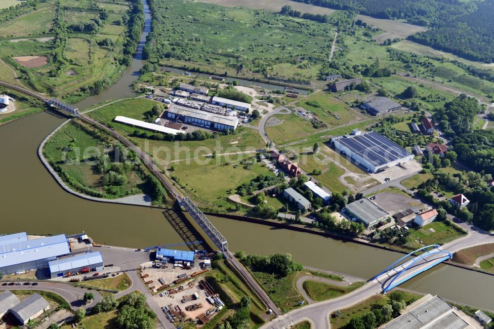 Genthin from above - Bridges over the Elbe-Havel-Canel in the state Saxony-Anhalt