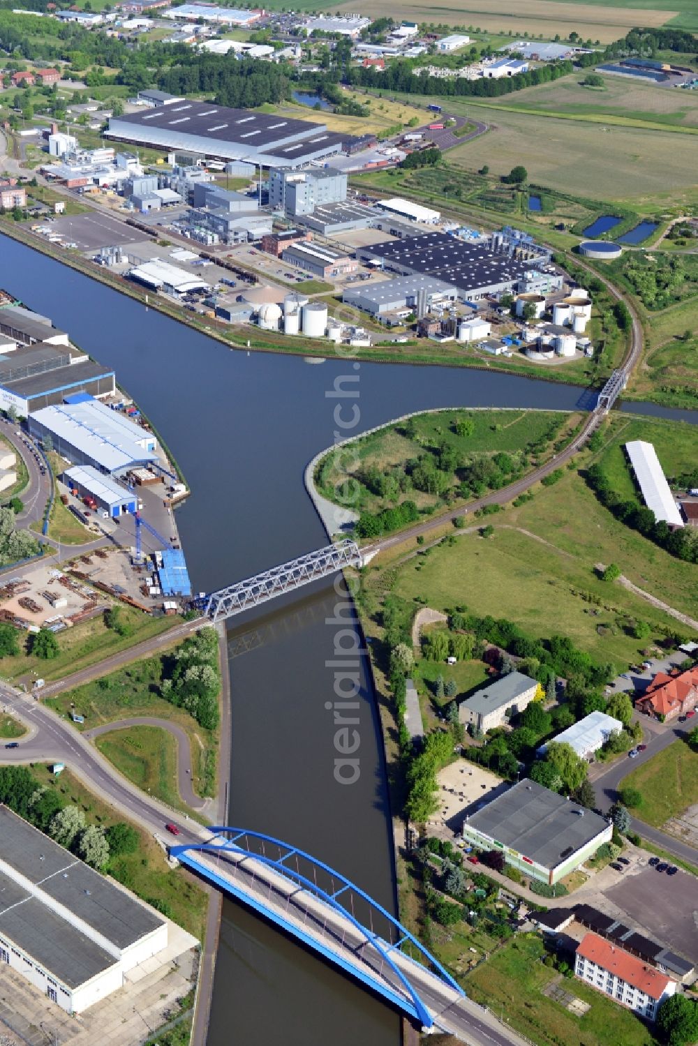 Genthin from the bird's eye view: Bridges over the Elbe-Havel-Canel in the state Saxony-Anhalt