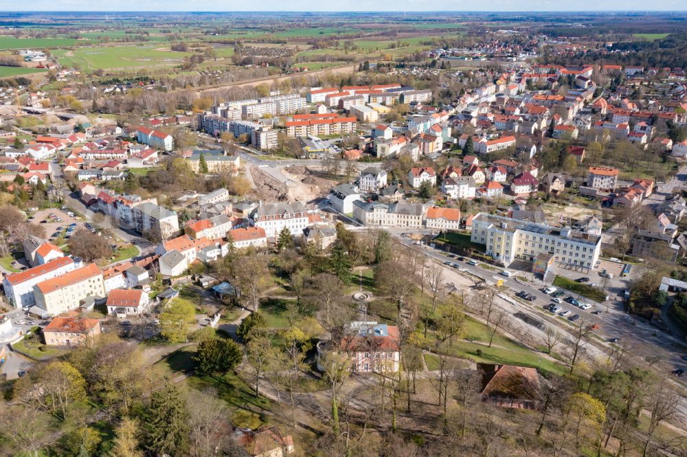 Bad Freienwalde (Oder) from above - Demolition work on the bridge structure B 158 in Bad Freienwalde (Oder) in the state Brandenburg, Germany