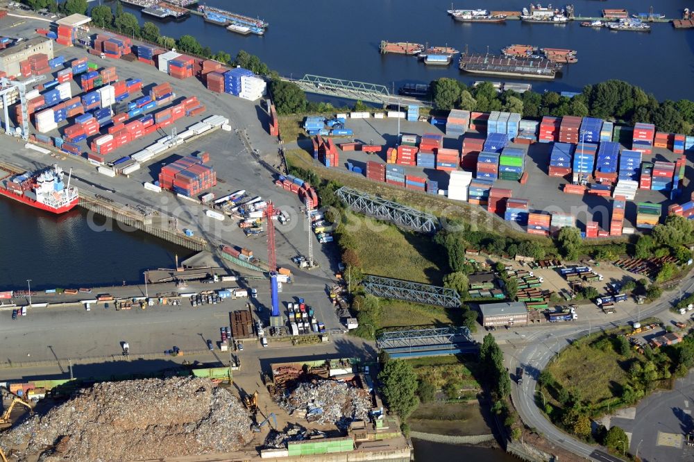 Hamburg from above - Bridge over the Trave harbour in Hamburg-Mitte / Steinwerder. A project of the Hamburg Port Authority HPA