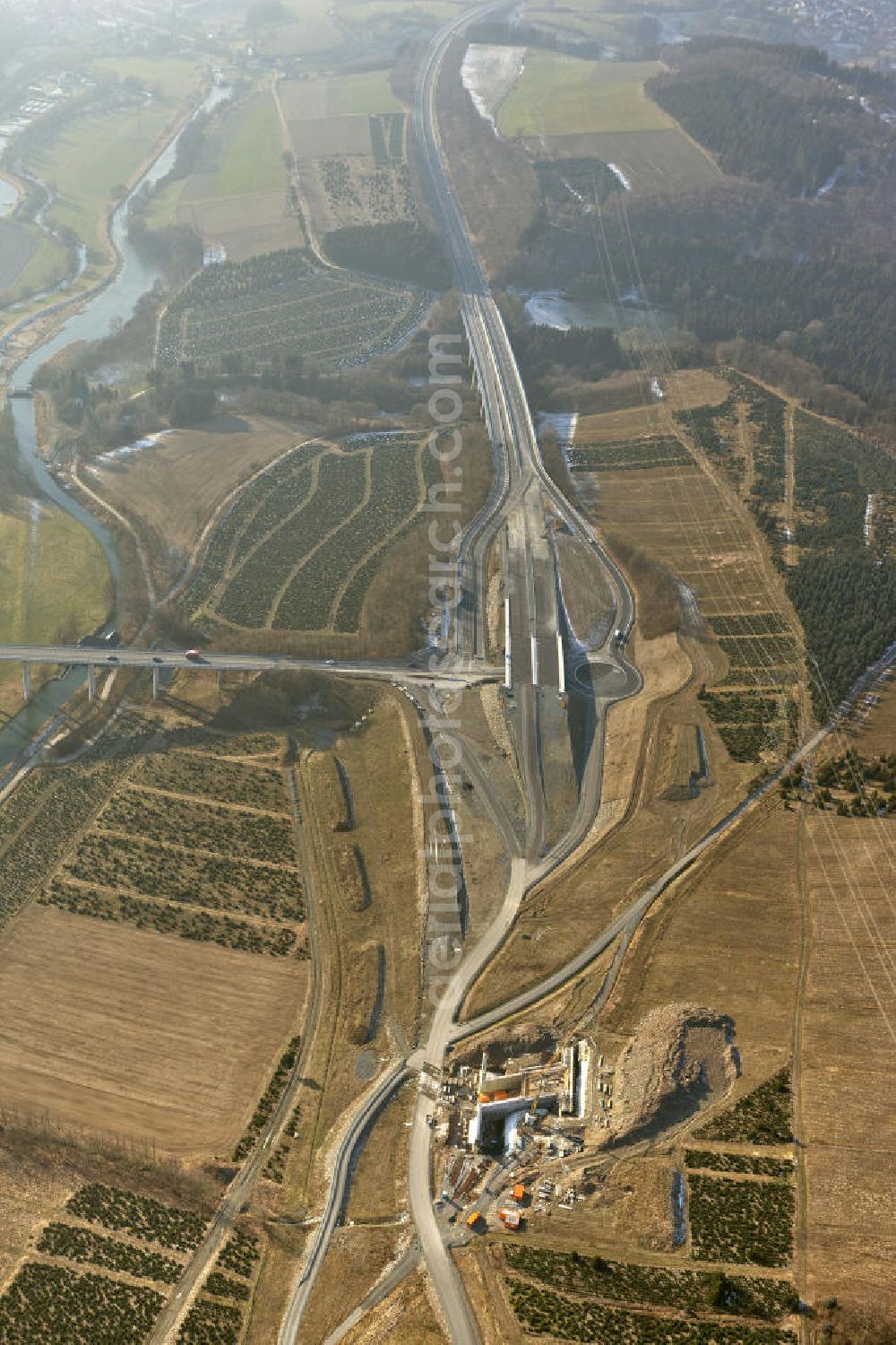 Bestwig from above - Look at the bridge and the interchange Bestwig of the motor way A 64