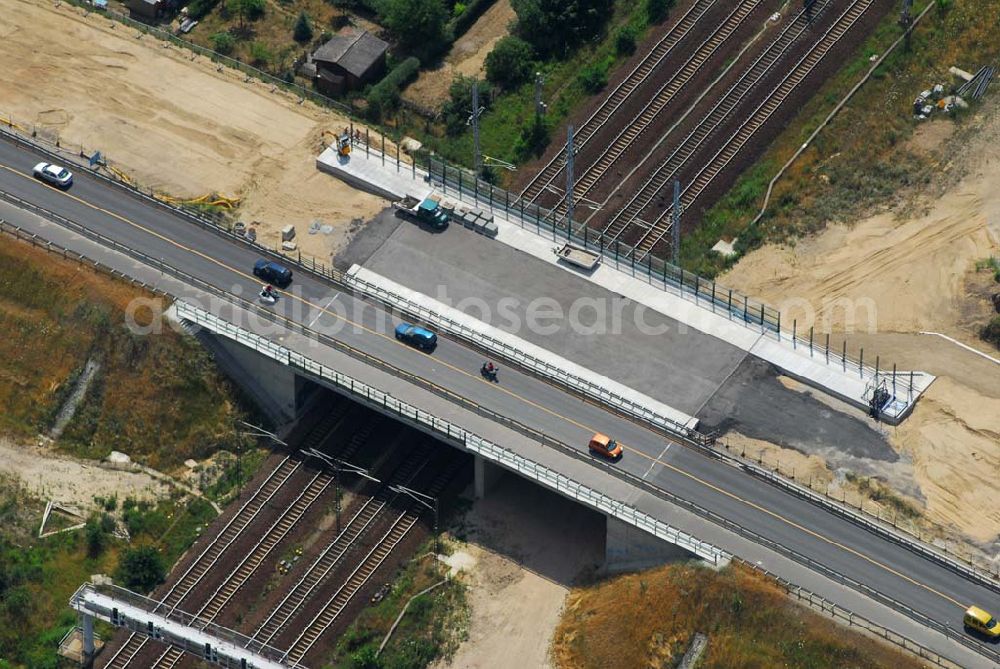 Aerial photograph Mahlow - Brückenbau an der Ortsumgehung B96 durch die Schälerbau Berlin GmbH