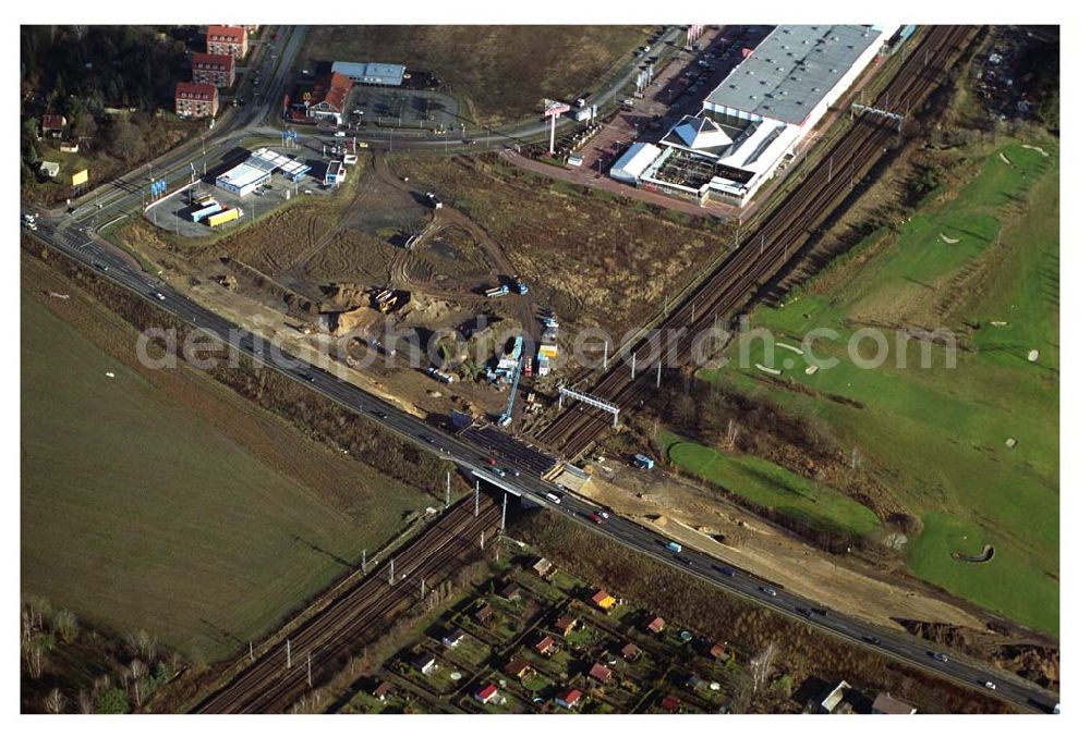 Aerial photograph Mahlow / Brandenburg - Blick auf die Baustelle der Schälerbau Berlin GmbH an der Ortsumfahrung Mahlow am Gewerbegebiet.