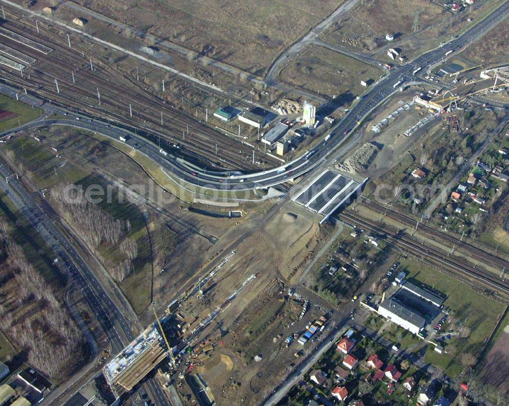 Aerial image Schönefeld - Blick auf die fertig gestellte Zufahrtsbrücke am Stadtautobahnzubringer am S-Bahnhof Berlin-Schönefeld. Ein Projekt der Schälerbau Berlin GmbH.