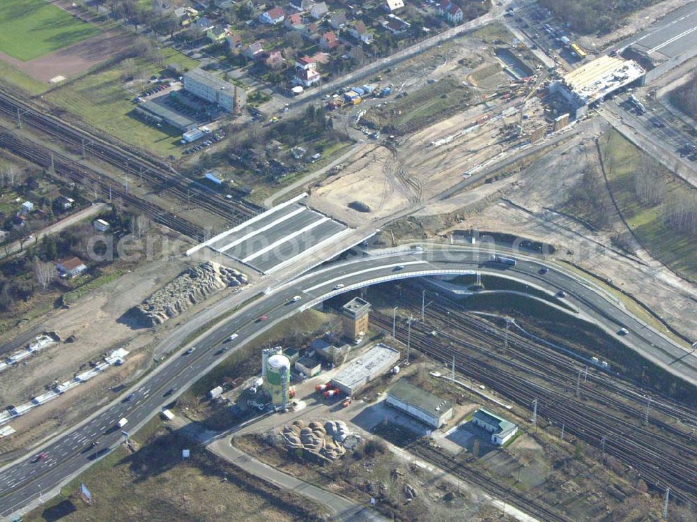 Aerial image Schönefeld - Blick auf die fertig gestellte Zufahrtsbrücke am Stadtautobahnzubringer am S-Bahnhof Berlin-Schönefeld. Ein Projekt der Schälerbau Berlin GmbH.