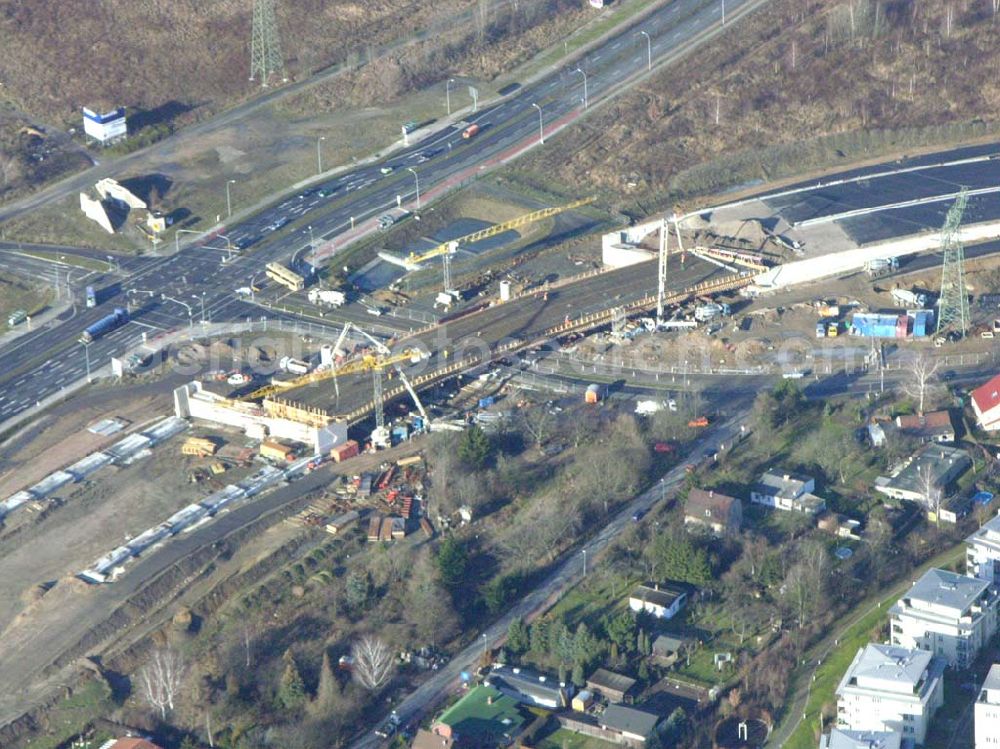 Aerial image Schönefeld - Blick auf die fertig gestellte Zufahrtsbrücke am Stadtautobahnzubringer am S-Bahnhof Berlin-Schönefeld. Ein Projekt der Schälerbau Berlin GmbH.