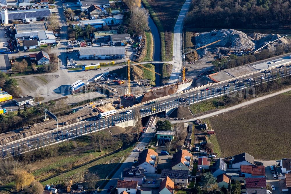 Sankt Leon-Rot from above - Motorway construction site to renew a bridge on the route of A5 in Sankt Leon-Rot in the state Baden-Wuerttemberg, Germany