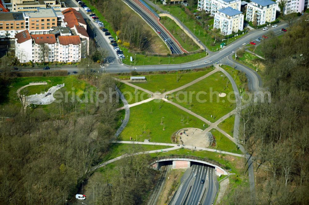 Aerial image Aschaffenburg - Bridge structure as a green bridge and park and tunneling over the road Suedring in the district Innenstadt in Aschaffenburg in the state Bavaria, Germany