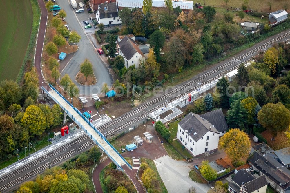 Bönen from above - Bridge construction along the on Bahnhof Nordboegge in Boenen in the state North Rhine-Westphalia, Germany