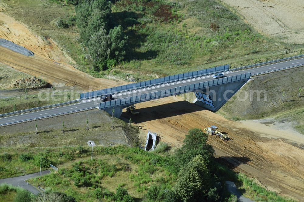 Aerial image Borna - Bridge construction along the route and of the route of the highway route B95 to A72 motorway in Borna in the state Saxony