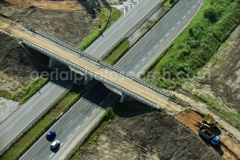 Borna from the bird's eye view: Bridge construction along the route and of the route of the highway route B95 to A72 motorway in Borna in the state Saxony