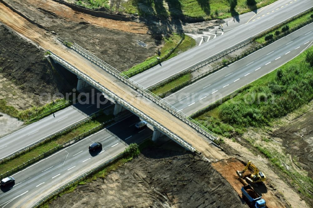 Aerial image Borna - Bridge construction along the route and of the route of the highway route B95 to A72 motorway in Borna in the state Saxony