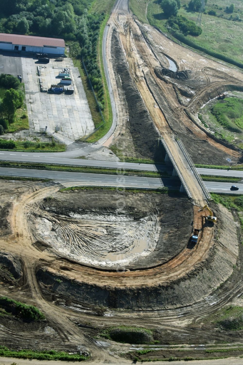 Borna from above - Bridge construction along the route and of the route of the highway route B95 to A72 motorway in Borna in the state Saxony