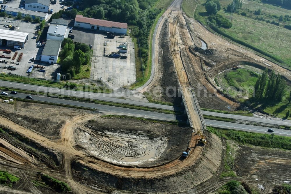 Borna from the bird's eye view: Bridge construction along the route and of the route of the highway route B95 to A72 motorway in Borna in the state Saxony