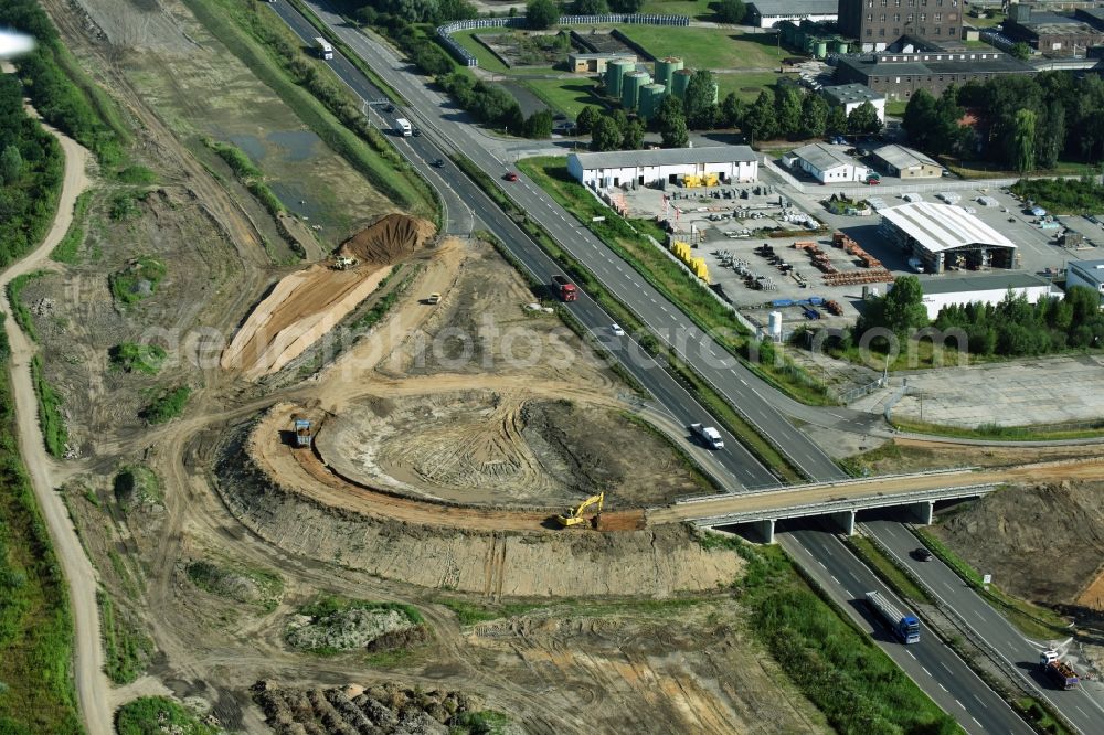 Aerial image Borna - Bridge construction along the route and of the route of the highway route B95 to A72 motorway in Borna in the state Saxony