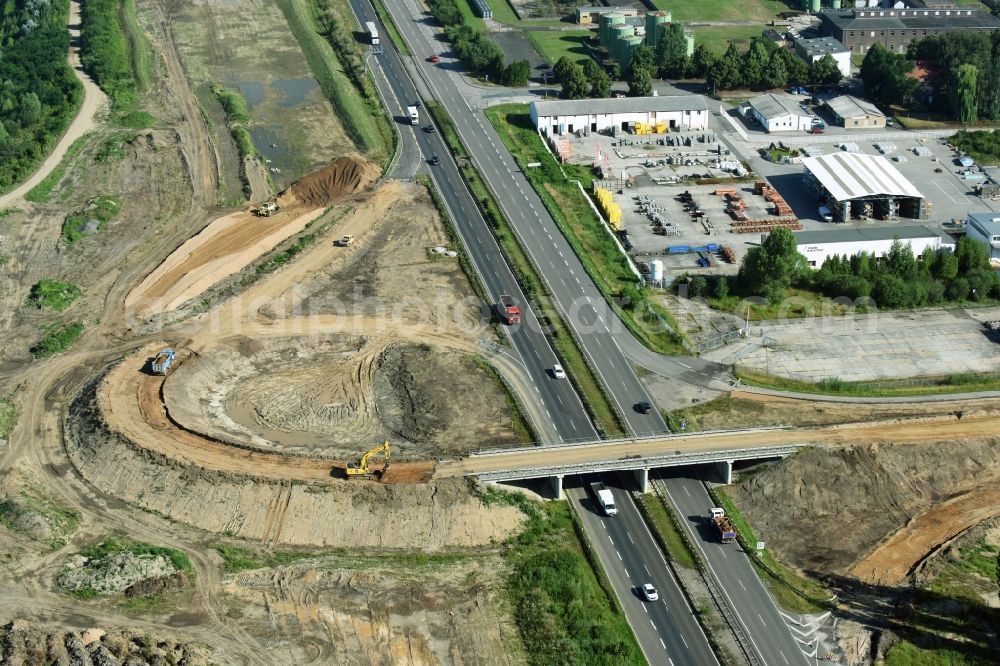 Aerial photograph Borna - Bridge construction along the route and of the route of the highway route B95 to A72 motorway in Borna in the state Saxony