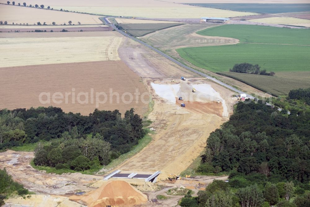 Espenhain from the bird's eye view: Bridge construction along the route and of the route of the highway route B95 to A72 motorway in Espenhain in the state Saxony