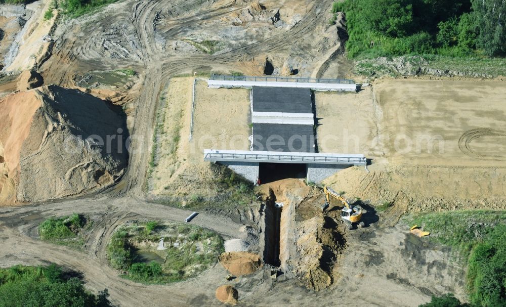 Aerial image Espenhain - Bridge construction along the route and of the route of the highway route B95 to A72 motorway in Espenhain in the state Saxony