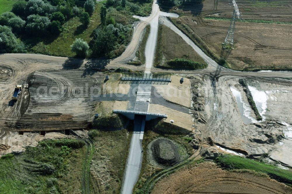 Aerial image Kesselhain - Bridge construction along the route and of the route of the highway route B95 to A72 motorway in Kesselhain in the state Saxony