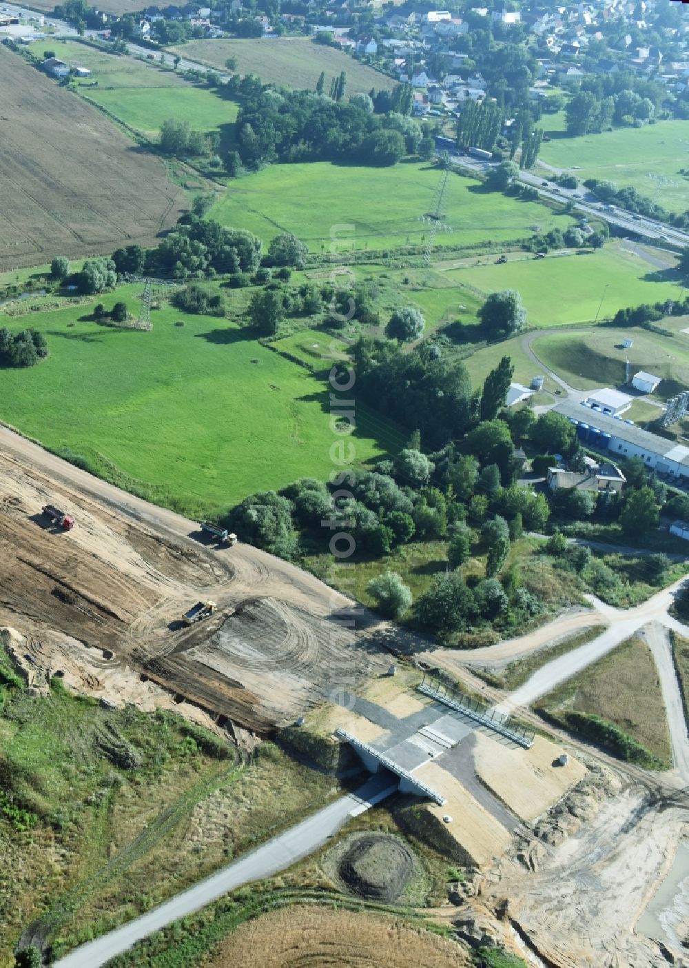 Kesselhain from above - Bridge construction along the route and of the route of the highway route B95 to A72 motorway in Kesselhain in the state Saxony