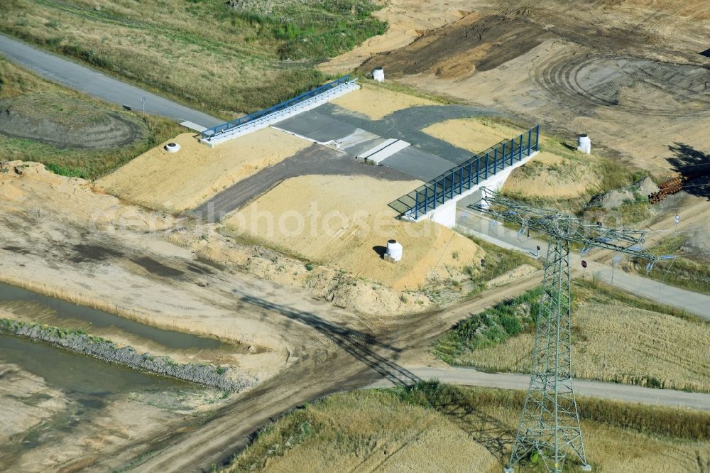 Kesselhain from the bird's eye view: Bridge construction along the route and of the route of the highway route B95 to A72 motorway in Kesselhain in the state Saxony