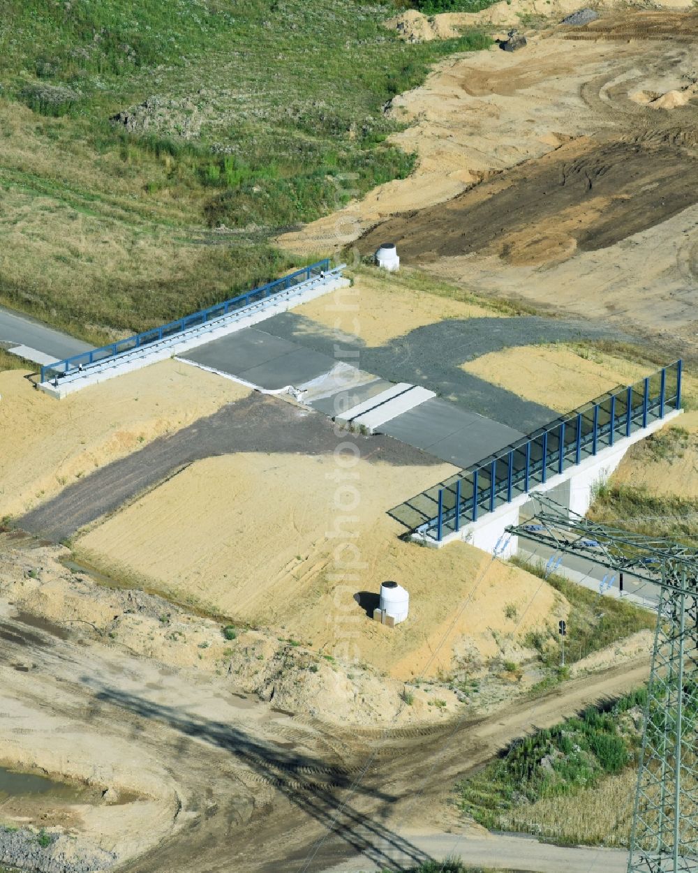 Aerial image Kesselhain - Bridge construction along the route and of the route of the highway route B95 to A72 motorway in Kesselhain in the state Saxony