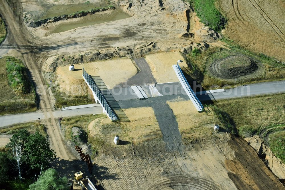 Kesselhain from above - Bridge construction along the route and of the route of the highway route B95 to A72 motorway in Kesselhain in the state Saxony