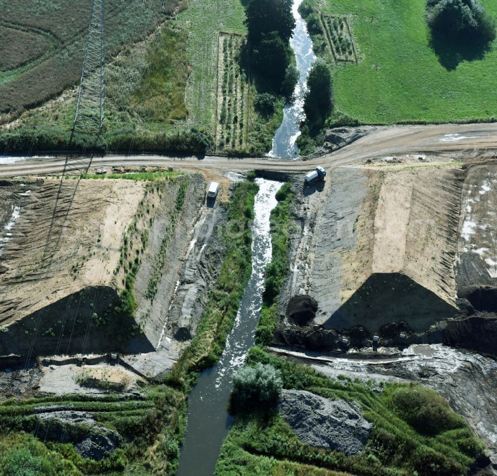 Borna from above - Bridge over the creek Eula along the route and of the route of the highway route B95 to A72 motorway in Borna in the state Saxony