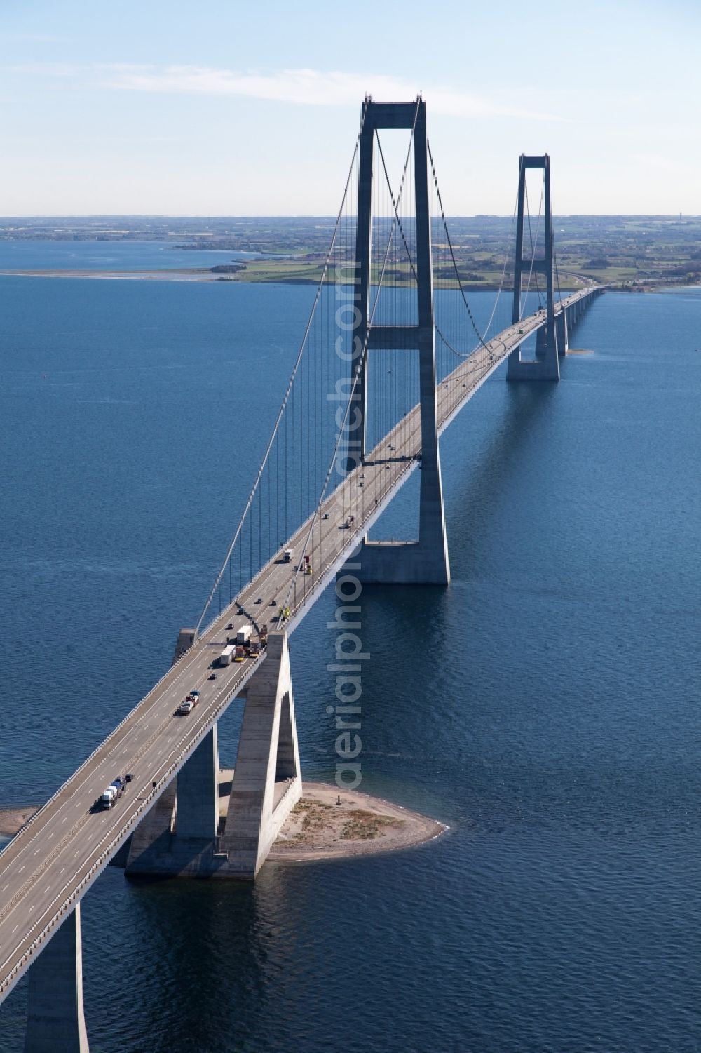 Korsoer from above - Bridge construction across the Great Belt in Korsoer in Syddanmark, Denmark