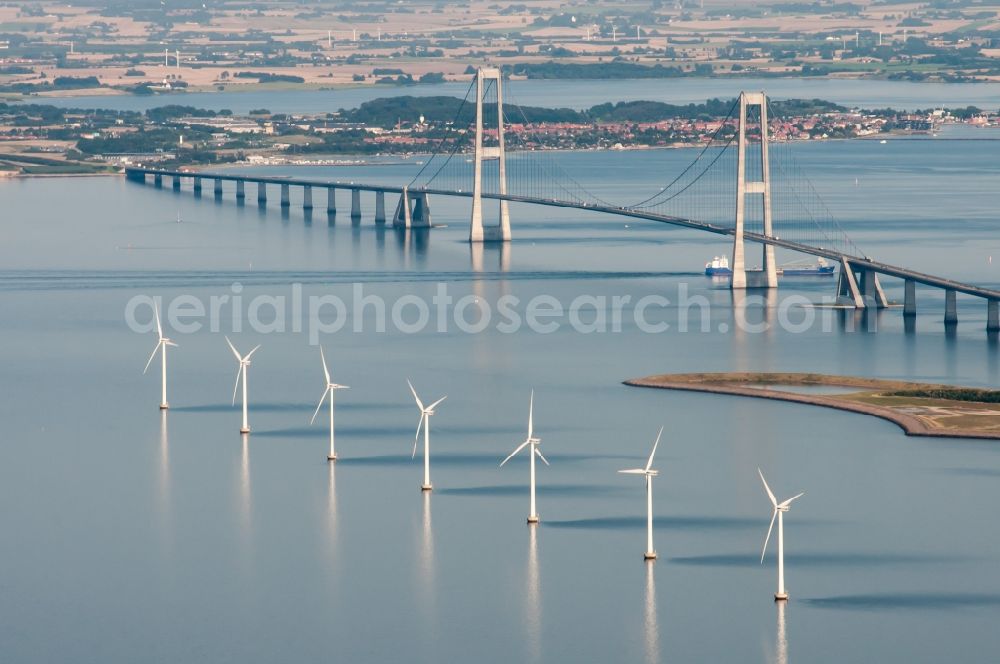 Aerial image Korsoer - Bridge construction across the Great Belt in Korsoer in Syddanmark, Denmark