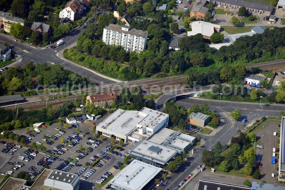 Aerial image Berlin - Bridge structure at the federal road B101 / Marie Allee - Großbeerenstraße along the railway line to the station Marienfelde in Berlin