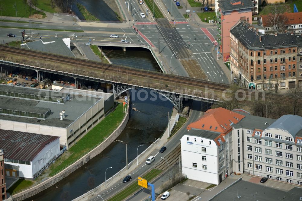 Aerial image Chemnitz - Bridge structure of the Chemnitztal- viaduct in Chemnitz in the state Saxony