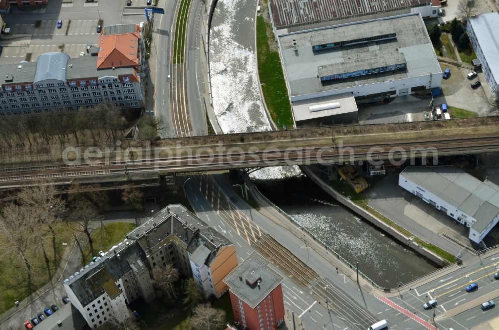 Chemnitz from above - Bridge structure of the Chemnitztal- viaduct in Chemnitz in the state Saxony