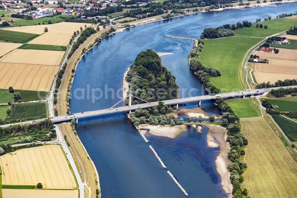 Aerial photograph Metten - Road bridge construction along the A3 about the Donau in Metten in the state Bavaria, Germany