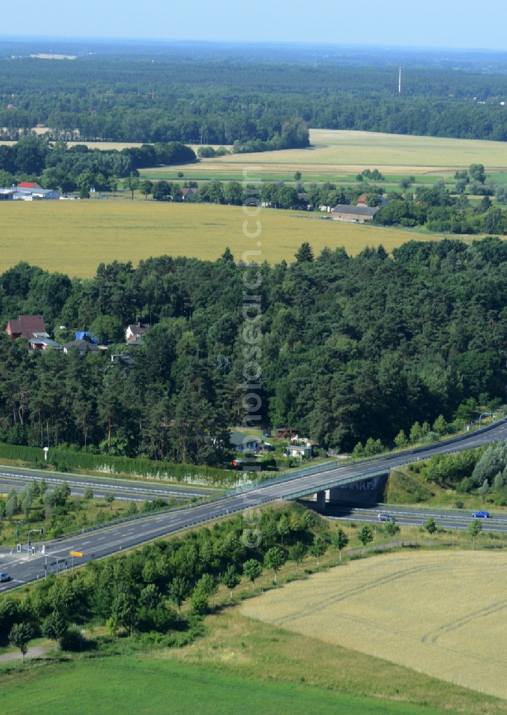 Blankenfelde-Mahlow from the bird's eye view: Road bridge construction along the B96 in Blankenfelde-Mahlow in the state Brandenburg