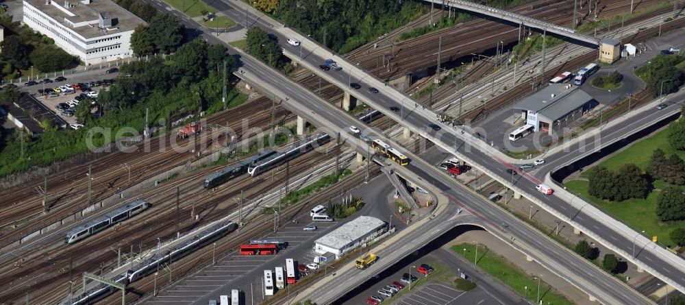 Aerial photograph Dresden - Road bridge construction along the Budapester Strasse over a railroad in Dresden in the state Saxony